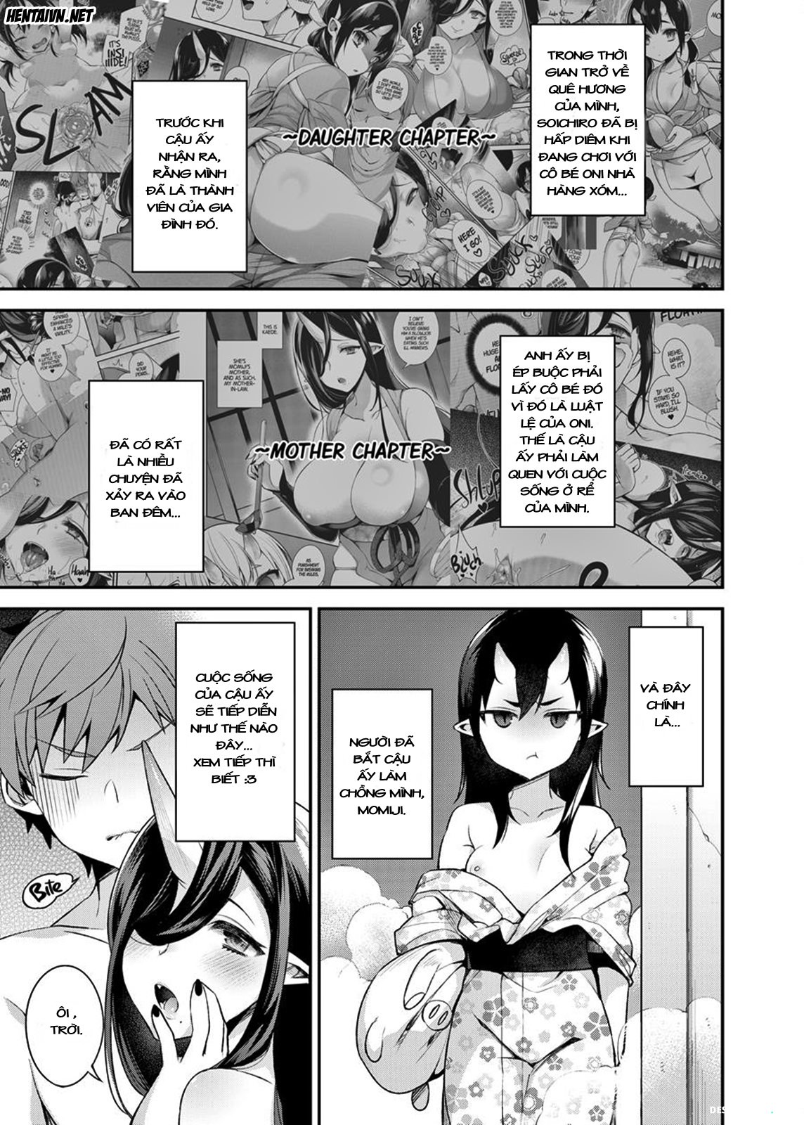 Đọc truyện hentai Hitonarazaru Oyomesama (Trọn bộ) Chap 4: Mating with Oni Mother & Daughter