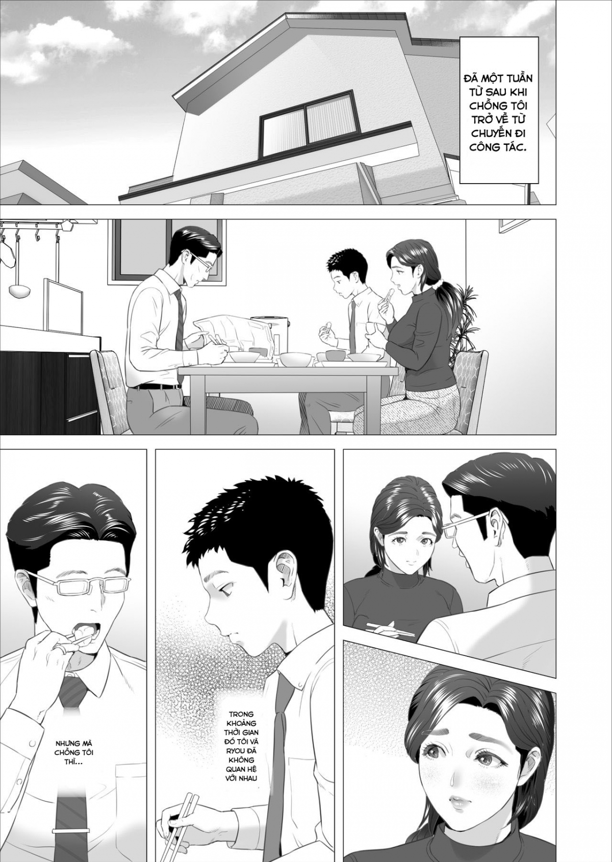 Đọc truyện hentai Kinjo Yuuwaku Musuko ni Otto no Soba de Dakareru Haha Hen - Oneshot